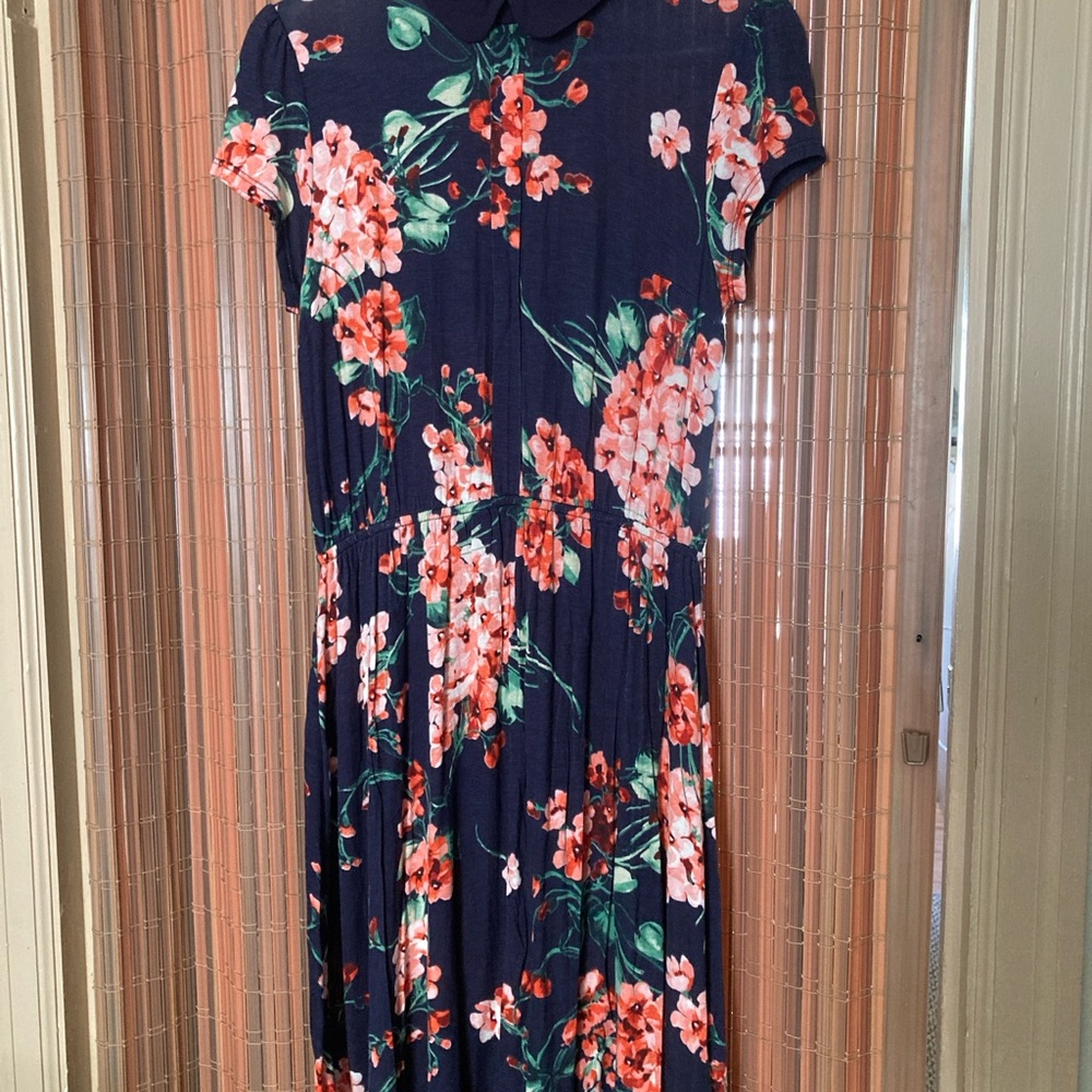 Modcloth Navy and Coral Floral Midi Dress